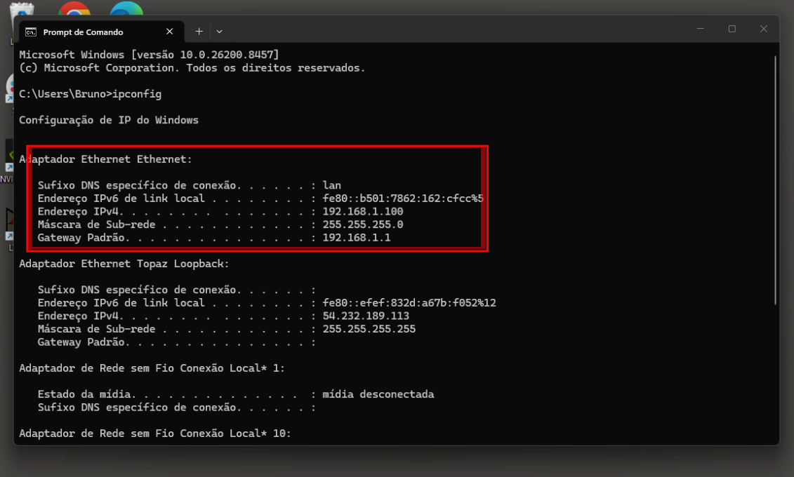 Validação do Gateway no CMD