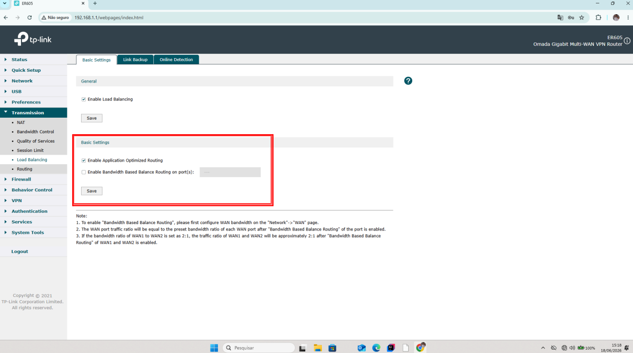 Desabilitando Load Balance Básico